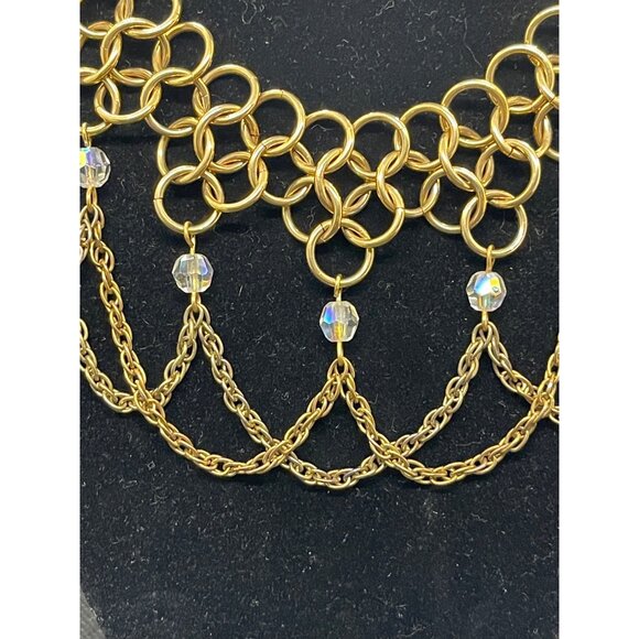 Vintage Collar Necklace Layered Interlocking Gold Tone AB Crystal Chain 18”L - Picture 2 of 5